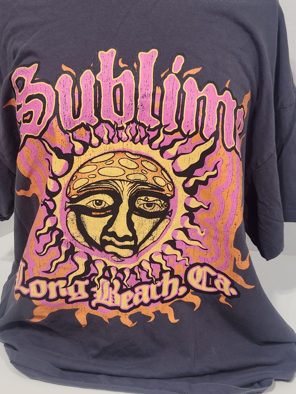 Sublime Long Beach Graphic Art Print - Black with Pink & Gold Sun